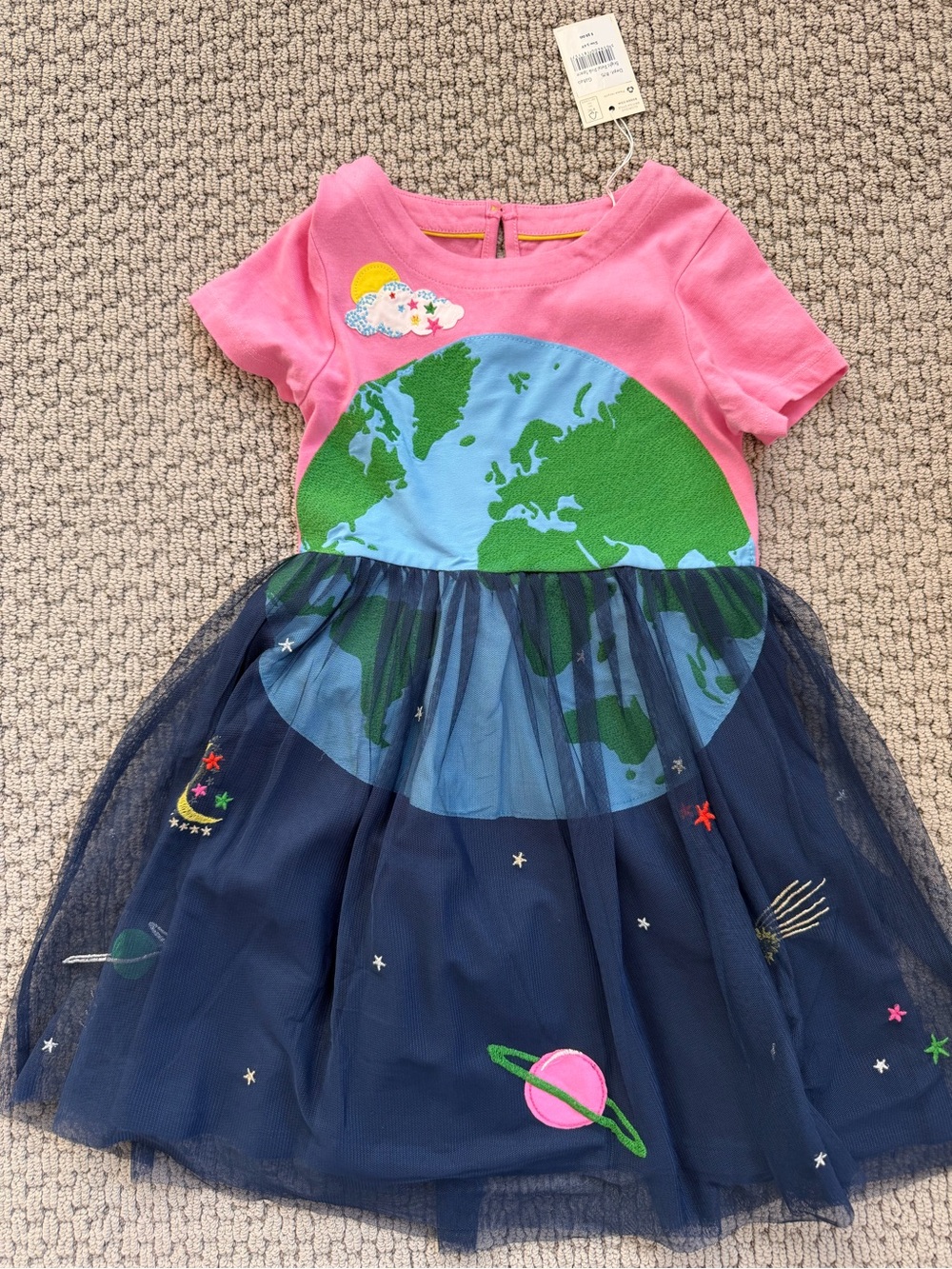 NWT Kids' Earth & Beyond Appliqué Cotton Dress In Bright Petal Pink - Sz 5/6